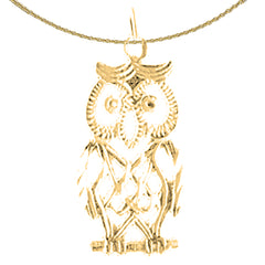 Sterling Silver Owl Pendant (Rhodium or Yellow Gold-plated)