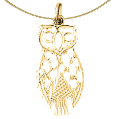 Colgante de búho de plata de ley (bañado en rodio o oro amarillo)