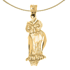 Colgante de búho de plata de ley (bañado en rodio o oro amarillo)