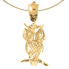 Colgante de búho de plata de ley (bañado en rodio o oro amarillo)