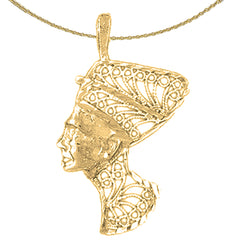 Sterling Silver Nefertiti Pendant (Rhodium or Yellow Gold-plated)