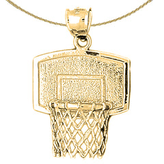 Basketballkorb-Anhänger aus Sterlingsilber (rhodiniert oder gelbgoldbeschichtet)