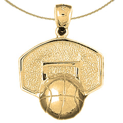 Basketballkorb-Anhänger aus Sterlingsilber (rhodiniert oder gelbgoldbeschichtet)