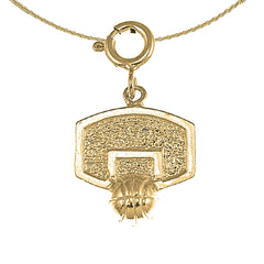 Basketballkorb-Anhänger aus Sterlingsilber (rhodiniert oder gelbgoldbeschichtet)