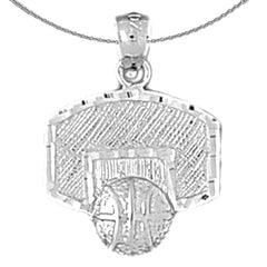 Sterling Silver Basketball Basket Pendant (Rhodium or Yellow Gold-plated)