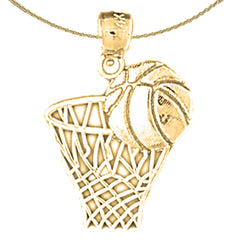 Colgante de canasta de baloncesto de plata de ley (bañado en rodio o oro amarillo)