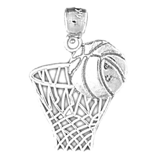 Sterling Silver Basketball Basket Pendant
