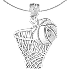 Colgante de canasta de baloncesto de plata de ley (bañado en rodio o oro amarillo)