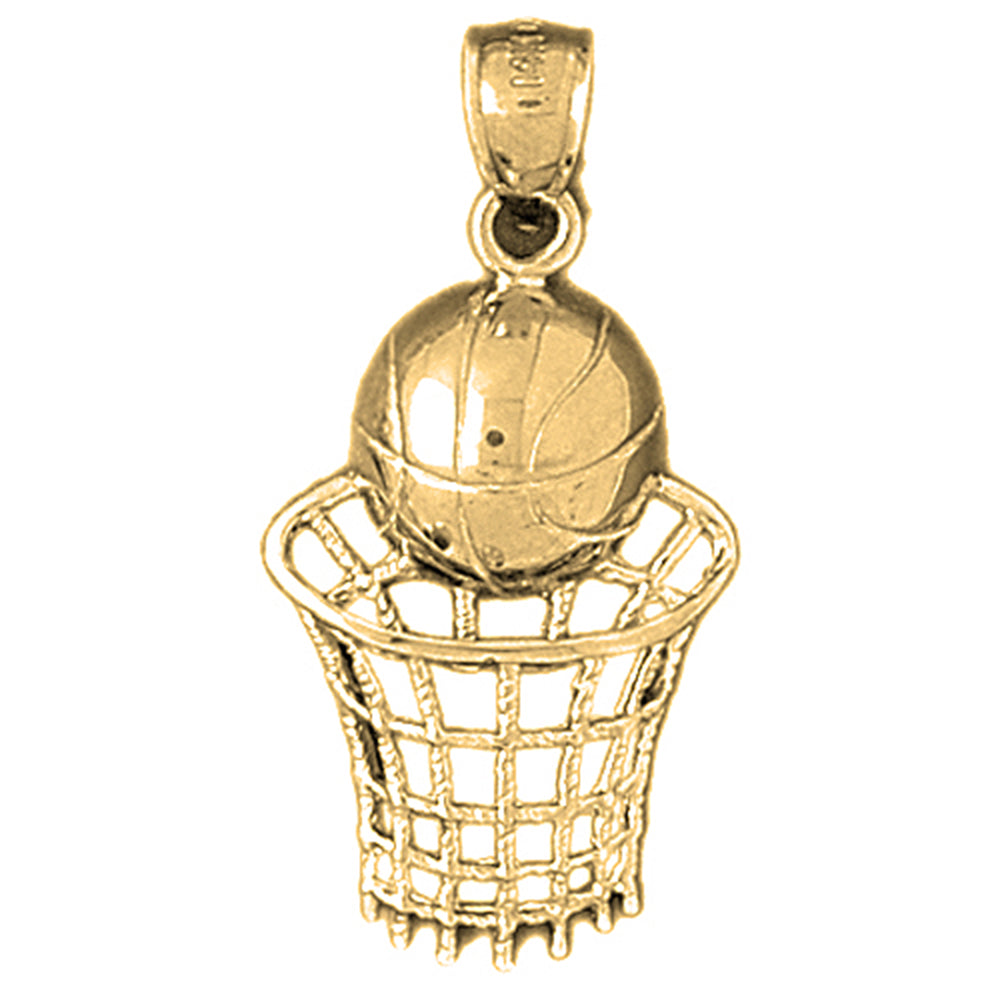 Yellow Gold-plated Silver Basketball Basket Pendant