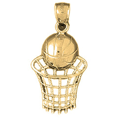 Yellow Gold-plated Silver Basketball Basket Pendant