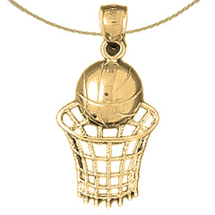 Basketballkorb-Anhänger aus Sterlingsilber (rhodiniert oder gelbgoldbeschichtet)