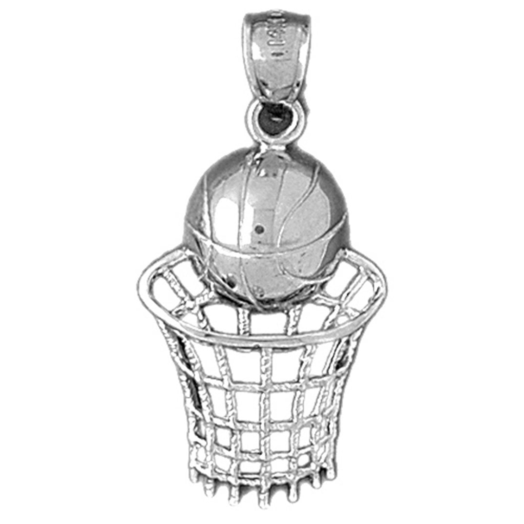 Sterling Silver Basketball Basket Pendant