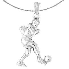 Sterling Silver Soccer Player Pendant (Rhodium or Yellow Gold-plated)