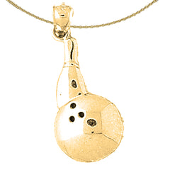 Bowling-Pin- und Ball-Anhänger aus Sterlingsilber (rhodiniert oder gelbvergoldet)