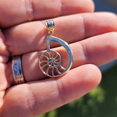 Sterling Silver Nautilis Shell Pendant (Rhodium or Yellow Gold-plated)