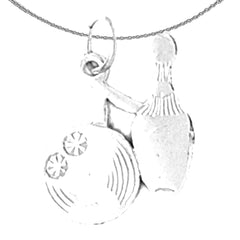 Bowlingkegel- und Ballanhänger aus Sterlingsilber (rhodiniert oder gelbvergoldet)
