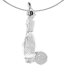 Sterling Silver Bowling Pin And Ball Pendant (Rhodium or Yellow Gold-plated)