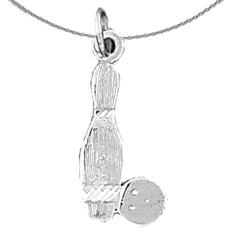 Sterling Silver Bowling Pin And Ball Pendant (Rhodium or Yellow Gold-plated)