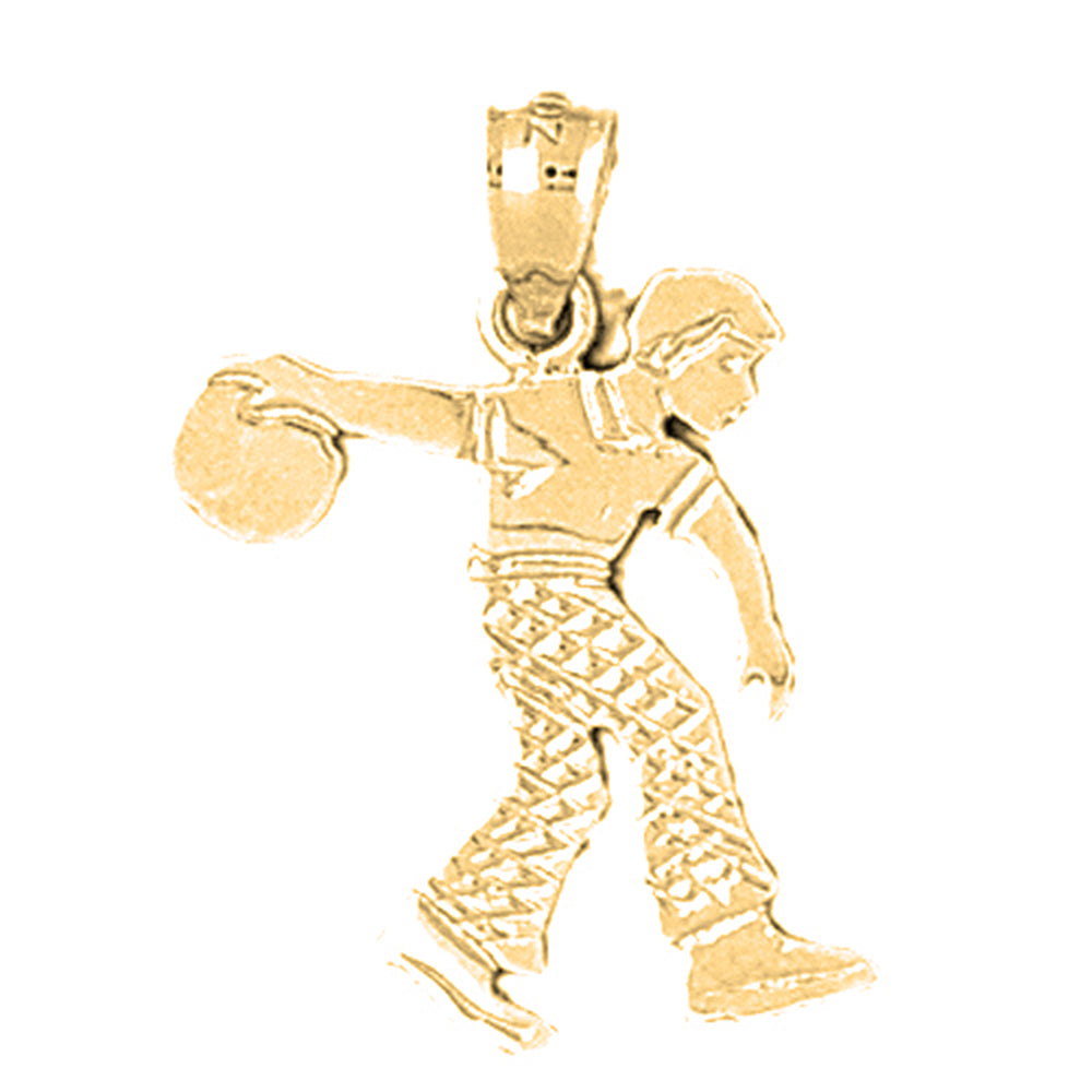 Yellow Gold-plated Silver Bowling Player Pendant