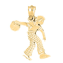 Yellow Gold-plated Silver Bowling Player Pendant