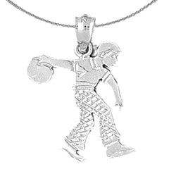 Sterling Silver Bowling Player Pendant (Rhodium or Yellow Gold-plated)