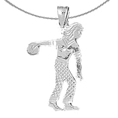 Sterling Silver Bowling Player Pendant (Rhodium or Yellow Gold-plated)