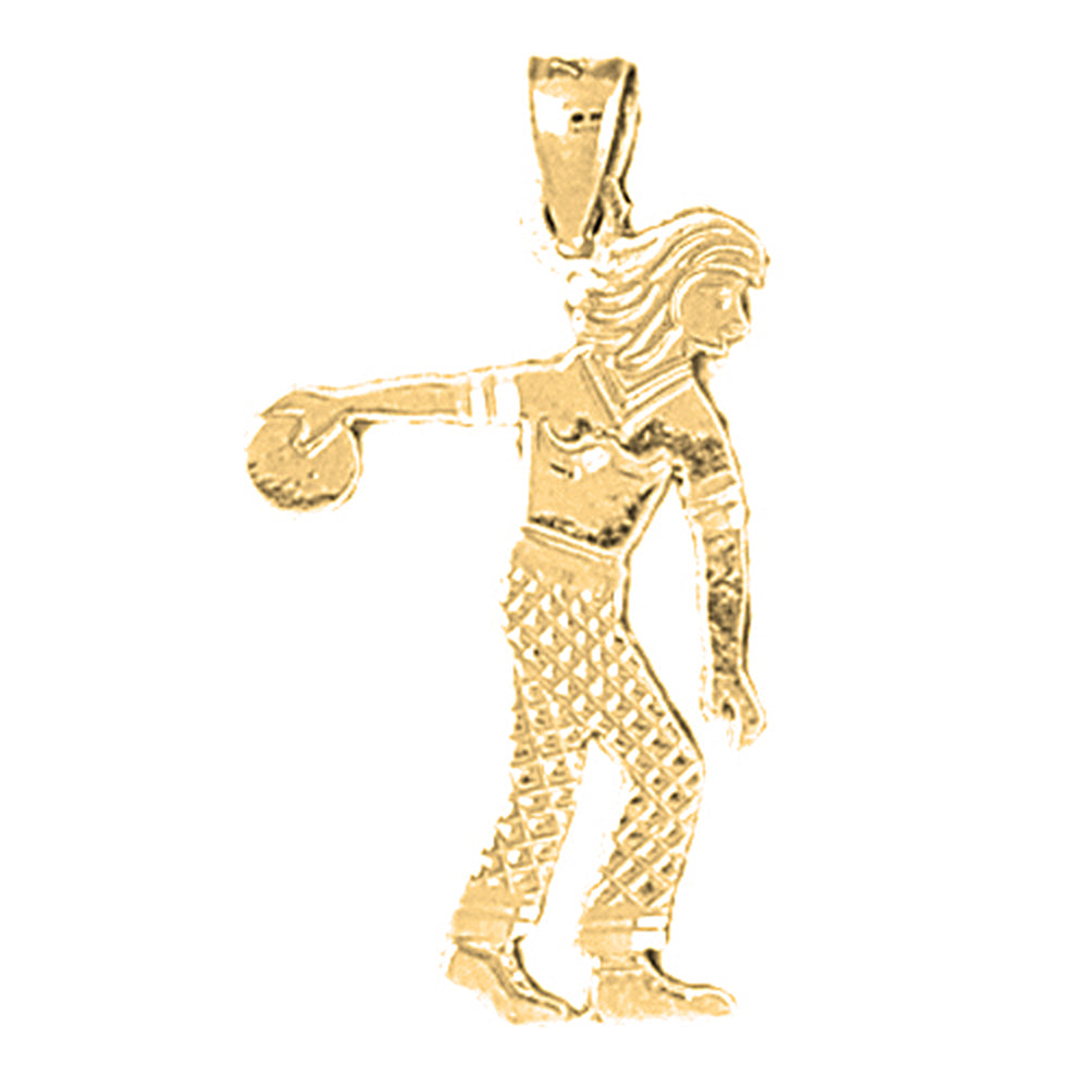 Yellow Gold-plated Silver Bowling Player Pendant