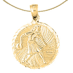 Sterling Silver Bowling Player Pendant (Rhodium or Yellow Gold-plated)