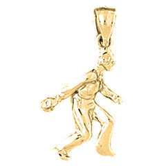 Yellow Gold-plated Silver Bowling Player Pendant