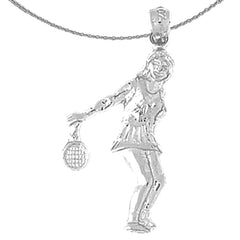 Sterling Silver Tennis Player Pendant (Rhodium or Yellow Gold-plated)