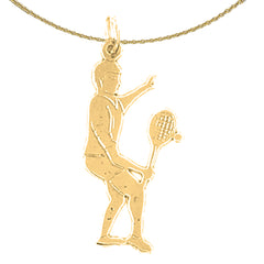 Sterling Silver Tennis Player Pendant (Rhodium or Yellow Gold-plated)