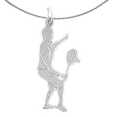 Sterling Silver Tennis Player Pendant (Rhodium or Yellow Gold-plated)