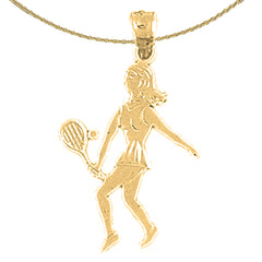 Sterling Silver Tennis Player Pendant (Rhodium or Yellow Gold-plated)