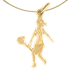 Colgante de jugador de tenis de plata de ley (bañado en rodio o oro amarillo)