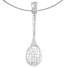 Colgante de raquetas de tenis de plata de ley (bañado en rodio o oro amarillo)