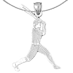 Sterling Silver Baseball Player Pendant (Rhodium or Yellow Gold-plated)