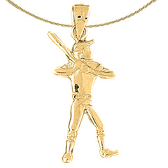 Baseballspieler-Anhänger aus Sterlingsilber (rhodiniert oder gelbgoldbeschichtet)