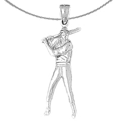 Sterling Silver Baseball Player Pendant (Rhodium or Yellow Gold-plated)