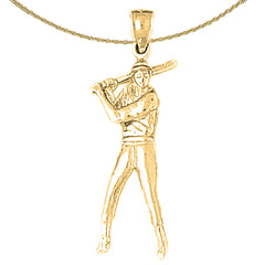 Sterling Silver Baseball Player Pendant (Rhodium or Yellow Gold-plated)