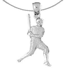 Baseballspieler-Anhänger aus Sterlingsilber (rhodiniert oder gelbgoldbeschichtet)