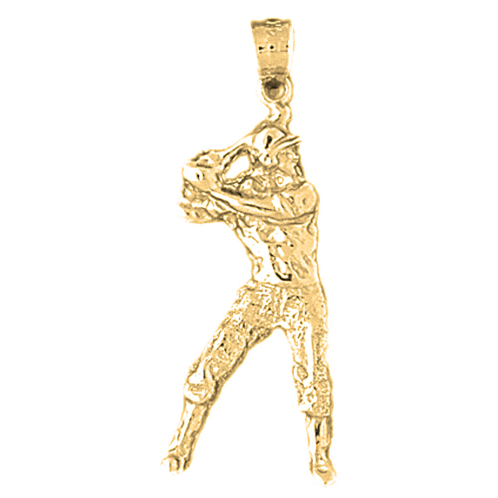 Yellow Gold-plated Silver Baseball Player Pendant