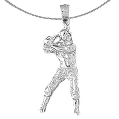 Sterling Silver Baseball Player Pendant (Rhodium or Yellow Gold-plated)