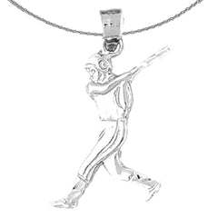 Sterling Silver Baseball Player Pendant (Rhodium or Yellow Gold-plated)