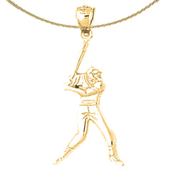 Sterling Silver Baseball Player Pendant (Rhodium or Yellow Gold-plated)