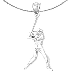 Sterling Silver Baseball Player Pendant (Rhodium or Yellow Gold-plated)
