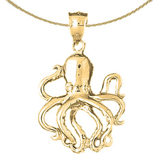 Oktopus-Anhänger aus Sterlingsilber (rhodiniert oder gelbvergoldet)