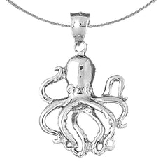 Oktopus-Anhänger aus Sterlingsilber (rhodiniert oder gelbvergoldet)