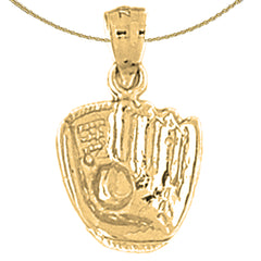 Sterling Silver Baseball Mit With Ball Pendant (Rhodium or Yellow Gold-plated)