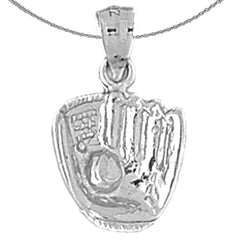 Sterling Silver Baseball Mit With Ball Pendant (Rhodium or Yellow Gold-plated)