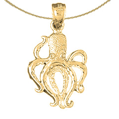 Sterling Silver Octopus Pendant (Rhodium or Yellow Gold-plated)